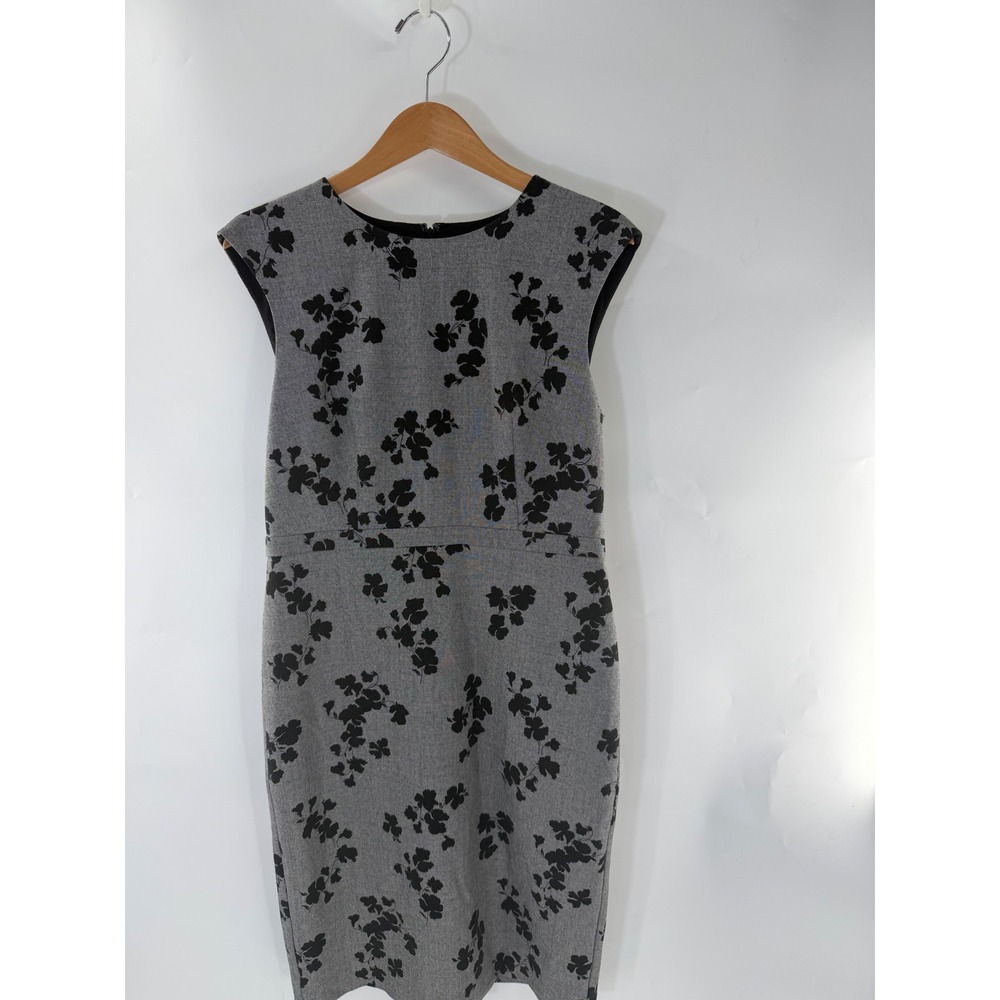 Ann Taylor Grey Black Floral Sheath Dress Sleeveless Size 8 Office Career Wear